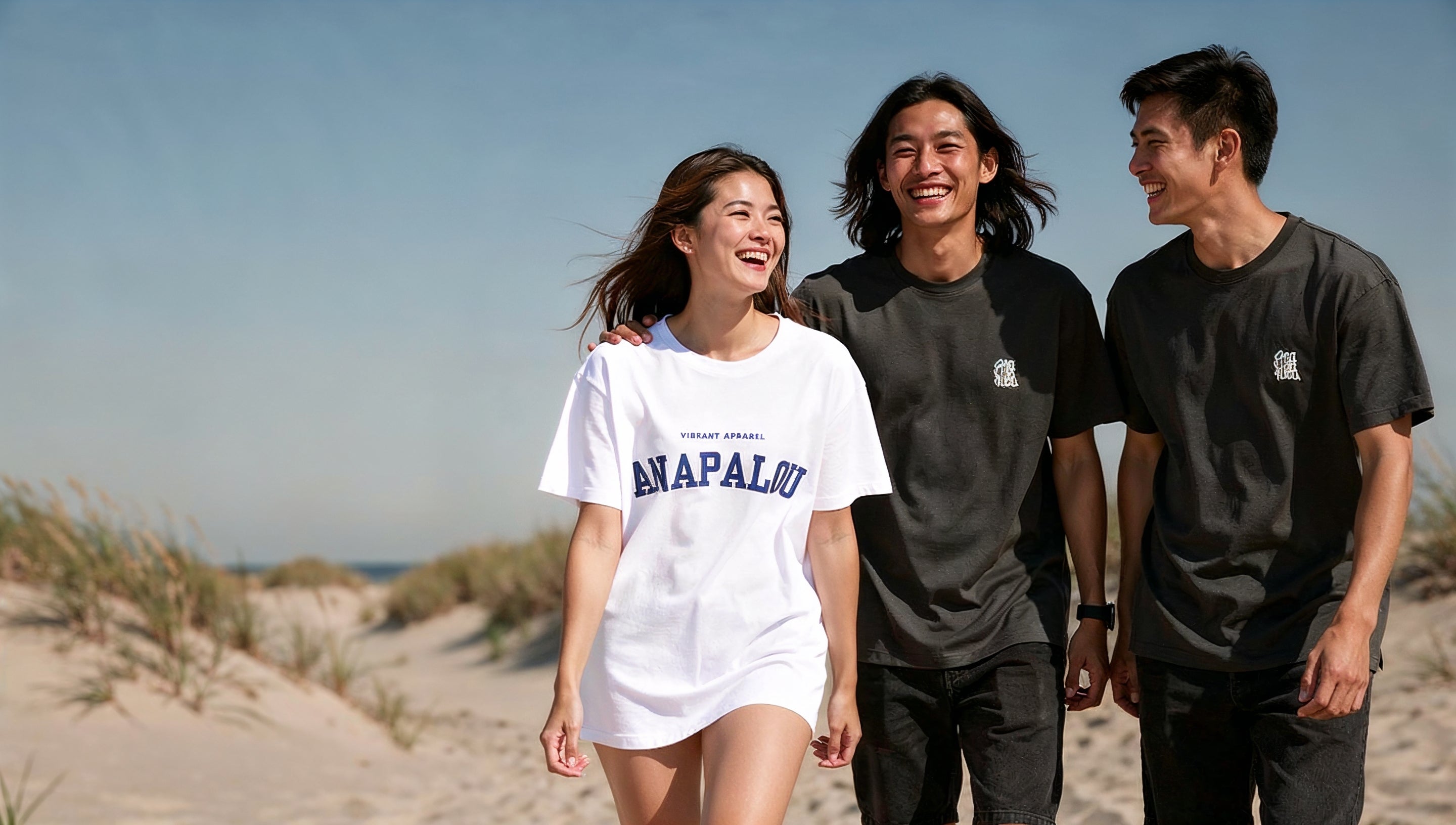 three peoples at the beach
